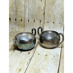 Vtg ASCO Silver Plate Creamer & Sugar Dish (su1)